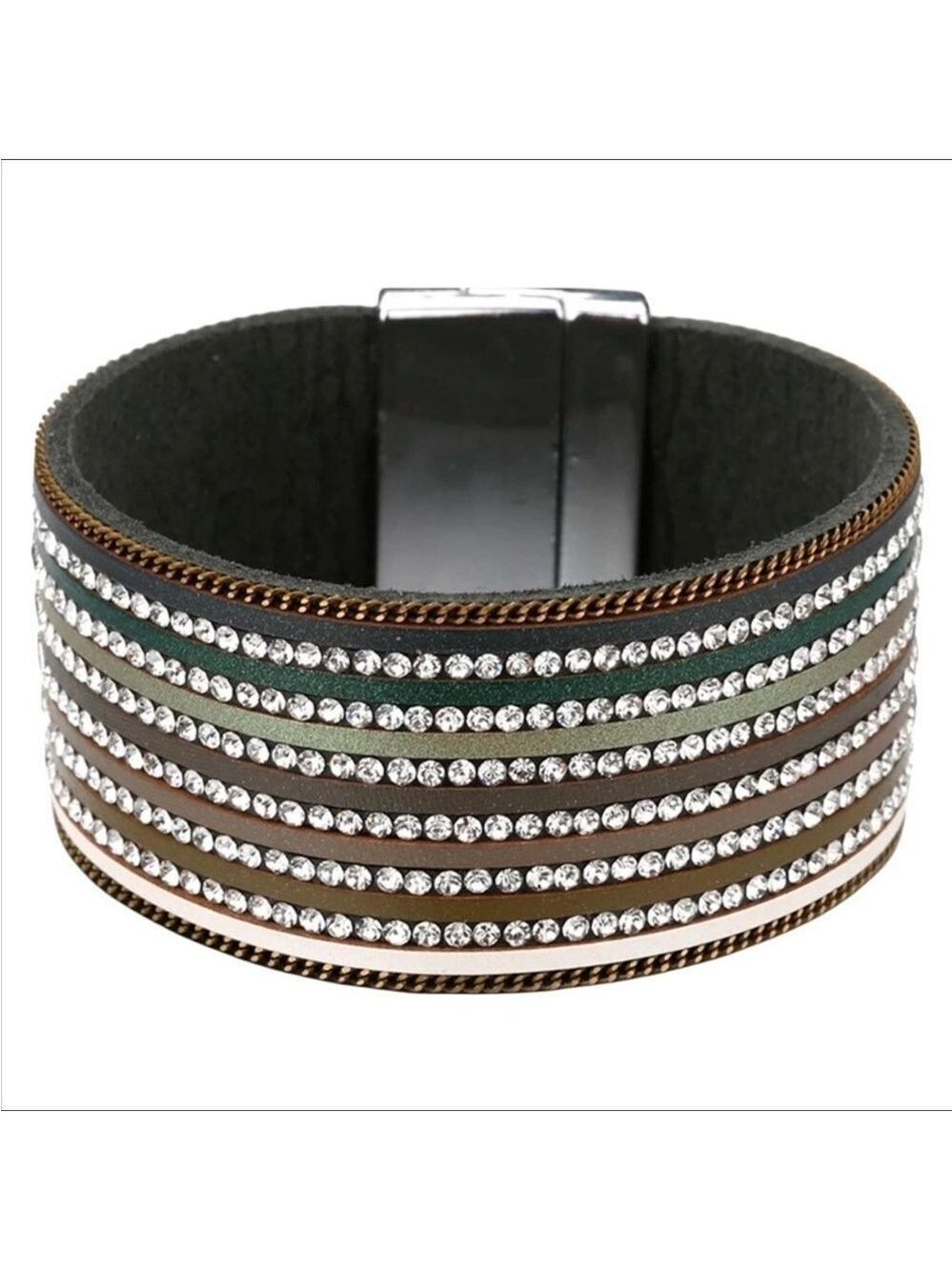 Rhinestone Magnetic Leather Bracelet
